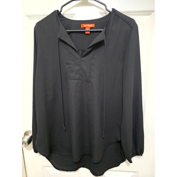 Joe Fresh Womens Black Long-Sleeve Blouse M With Tie Neck & Elastic Cuffs - Picture 2 of 8